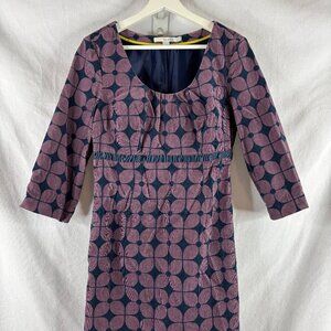 Boden Dress Women's Size 6 Purple and Navy Midi Corduroy Geometric Retro